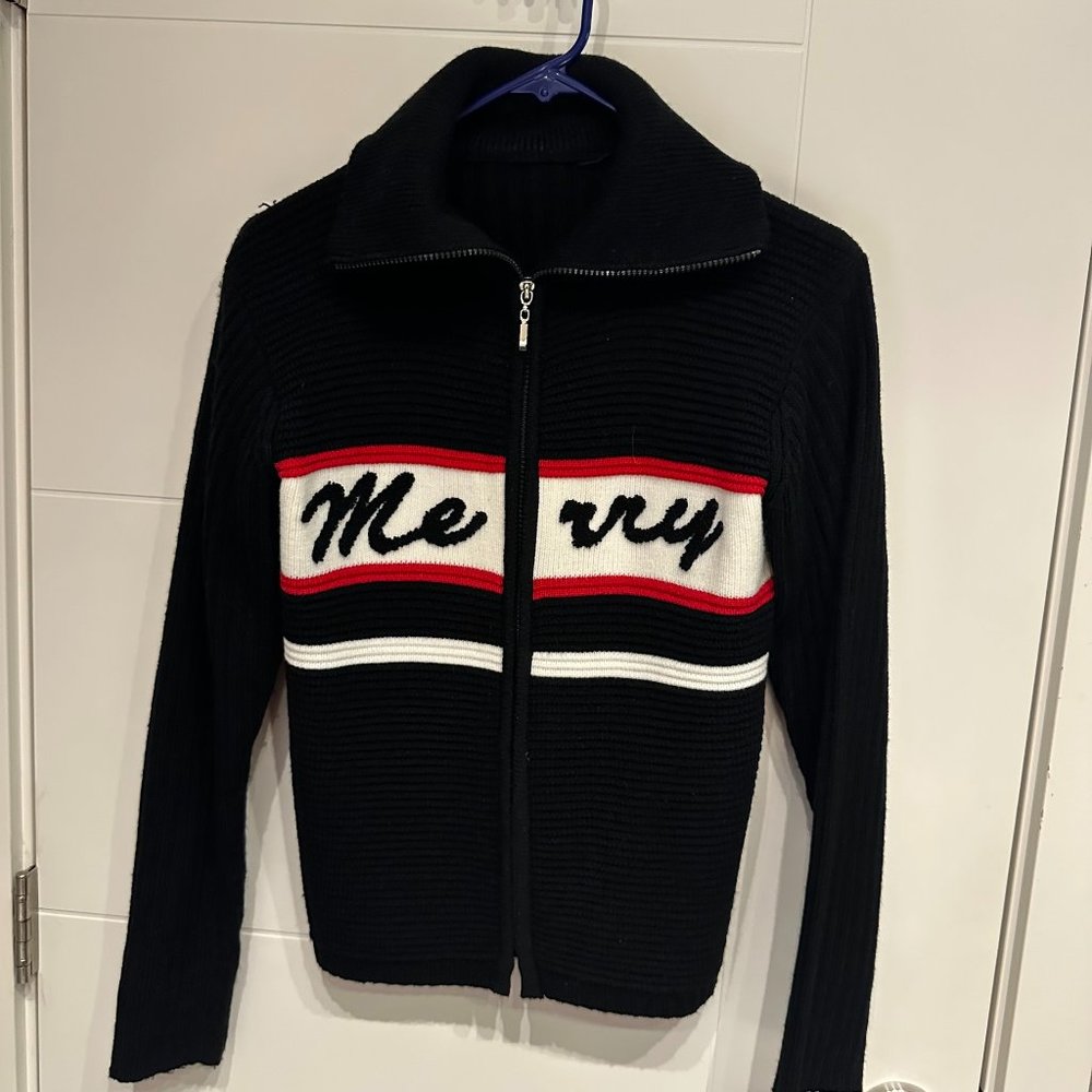 Merry Black Knit Zip Up Sweater